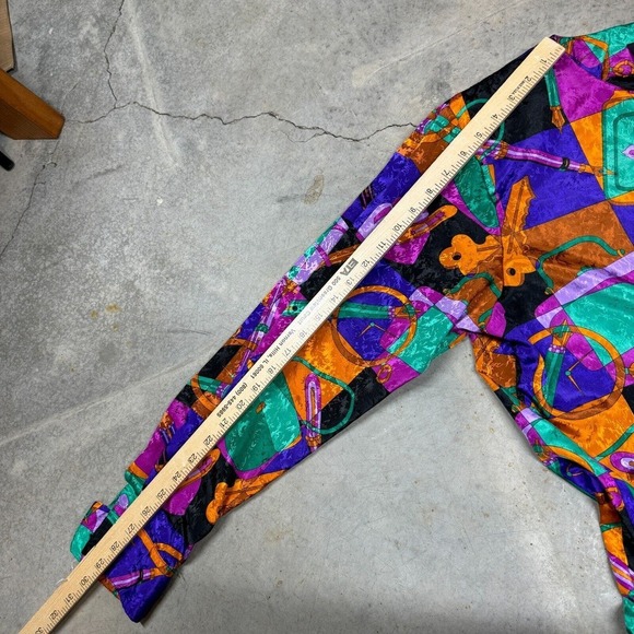 Vintage 80s Top Blouse Angela Marie For Chez Sz 14 Glam Pop Relaxed Button Up - Picture 5 of 7